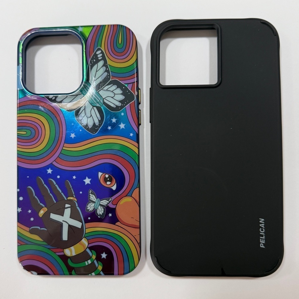 Set of 2 iPhone 15 Pro Max Cases Rainbow Foil Look and Black. Pride !